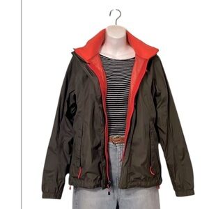 North Face Womans Olive Orange Wind Breaker Hood Funnel Neck Utility Rain Jacket